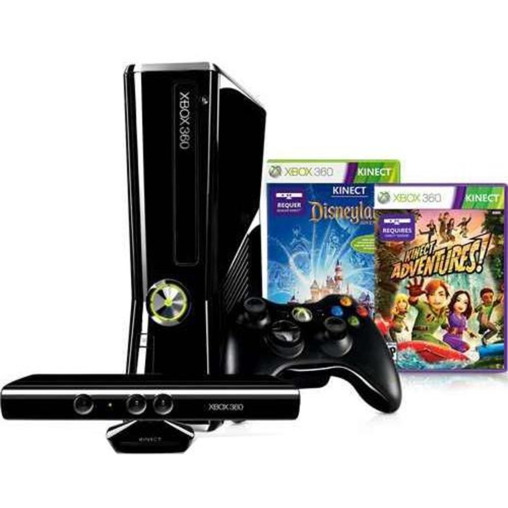 Console Xbox 360 4GB + Kinect Sensor + Game Kinect Adventures + Controle  sem fio - Loja Padrão