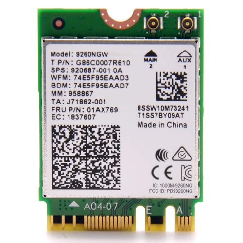 Placa de Rede WiFi/Bluetooth - M.2 NGFF - Intel Wireless-AC 9260 (p/ Notebooks) - 9260NGW