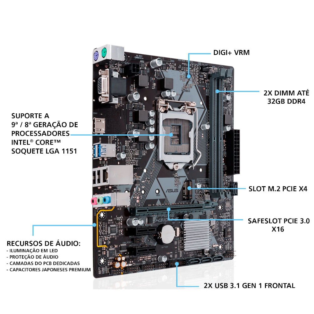Placa mãe LGA 1151 Asus Prime H310M E/BR (Micro ATX) waz