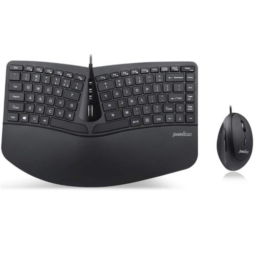 Teclado e Mouse - USB - Perixx PERIDUO-406 Wired Mini Ergonomic Split Keyboard and Vertical Mouse (Layout Americano)