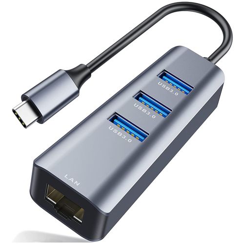 Hub USB-C 3.0 (4 em 1: 1x RJ-45 Ethernet Gigabit, 3x USB 3.0) ABLEWE - USBC-4IN1-TT