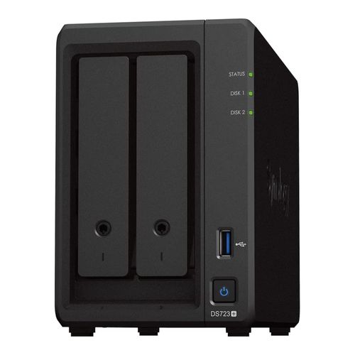 NAS Synology Diskstation 2 baias DS723+ (AMD Ryzen R1600, 2GB DDR4, 2x M.2 nVME, 2x 1GbE LAN, sem discos)