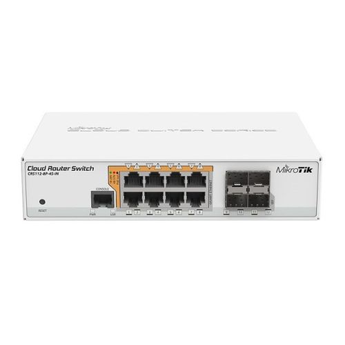 Roteador Cloud Mikrotik CRS112-8P-4S-IN (8x LAN Gigabit, 4x SFP, 400MHz CPU, 128MB RAM)
