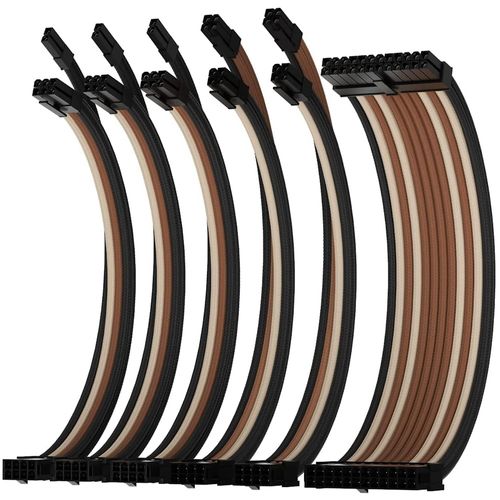 Cabo de Alimentação - AsiaHorse (16AWG, 1x24 pinos, 2x8 portas, 3x8 portas, PCI-E 30cm, Brown-Black ) BROWN-BLACK-6KIT