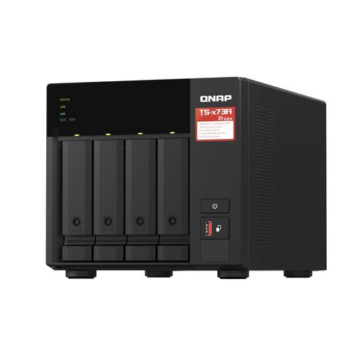 NAS QNAP 4 baias TS-473A-SW5T-BR (AMD Ryzen V1500B, 8GB DDR4, 2x M.2 nVME, 2x 2.5GbE LAN, 2x PCIe x4 slot, IR, sem discos)