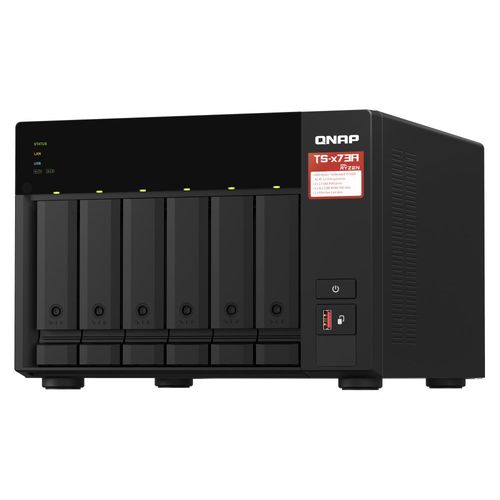 NAS QNAP 6 baias TS-673A-SW5T-_ (AMD Ryzen V1500B, 8GB DDR4, 2x M.2 nVME, 2x 2.5GbE LAN, 2x PCIe x4 slot, IR, sem discos)