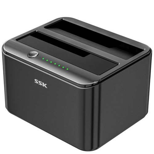 Doca USB - 2.5 / 3.5 pol - SSK DK103 PRO (Duas baias, 2x HD 16TB, clone, 5Gbps)