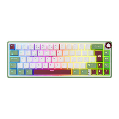 Teclado Mecânico c/fio RK Royal Kludge RK R65 (Switch Brown, USB-C, ABNT2) - Branco e Verde - RK-61-KB-BW-ABNT2 -W