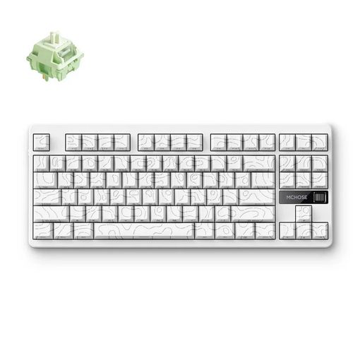 Teclado Mecânico s/fio MCHOSE G87 (Switch Matcha Latte, 2.4GHz, Tipo-C, Bluetooth) - Branco Topográfico - MC-G87-18