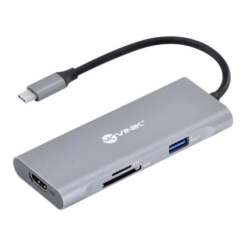 Hub USB-C 7 em 1 - Vinik - 3 USB 3.0 5Gbps, PD 60W, Leitor de cartão TF/SD, HDMI 4K 30HZ - HC-7