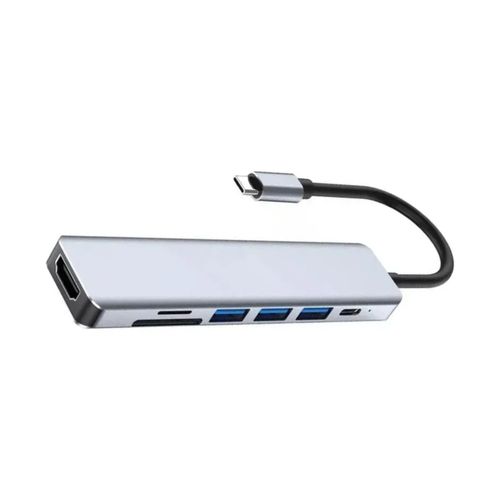 Hub USB-C - 7 portas - 2 USB + Tipo C + PD + HDMI + Leitor de cartão SD/TF - MD9 - 9618