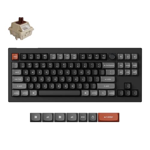Teclado Mecânico Keychron V3 Ultra - Wireless, 8K, Switch Keychron Silk POM Brown, RGB, Layout americano, Preto - V3U-D3